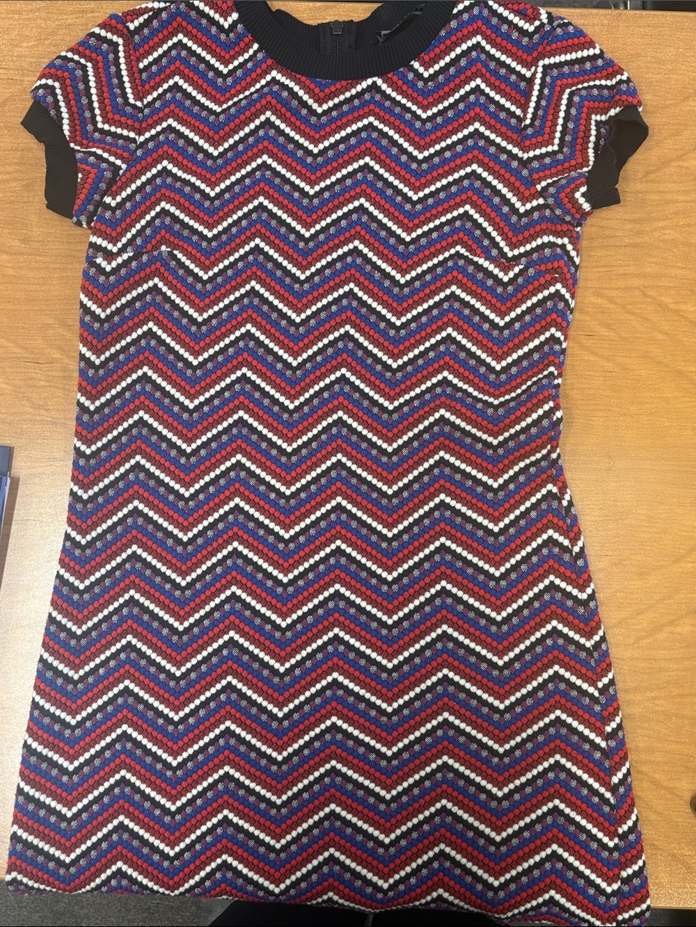 Zara Woman Multicolor Chevron Knit Top in Black, Red, Blue & White